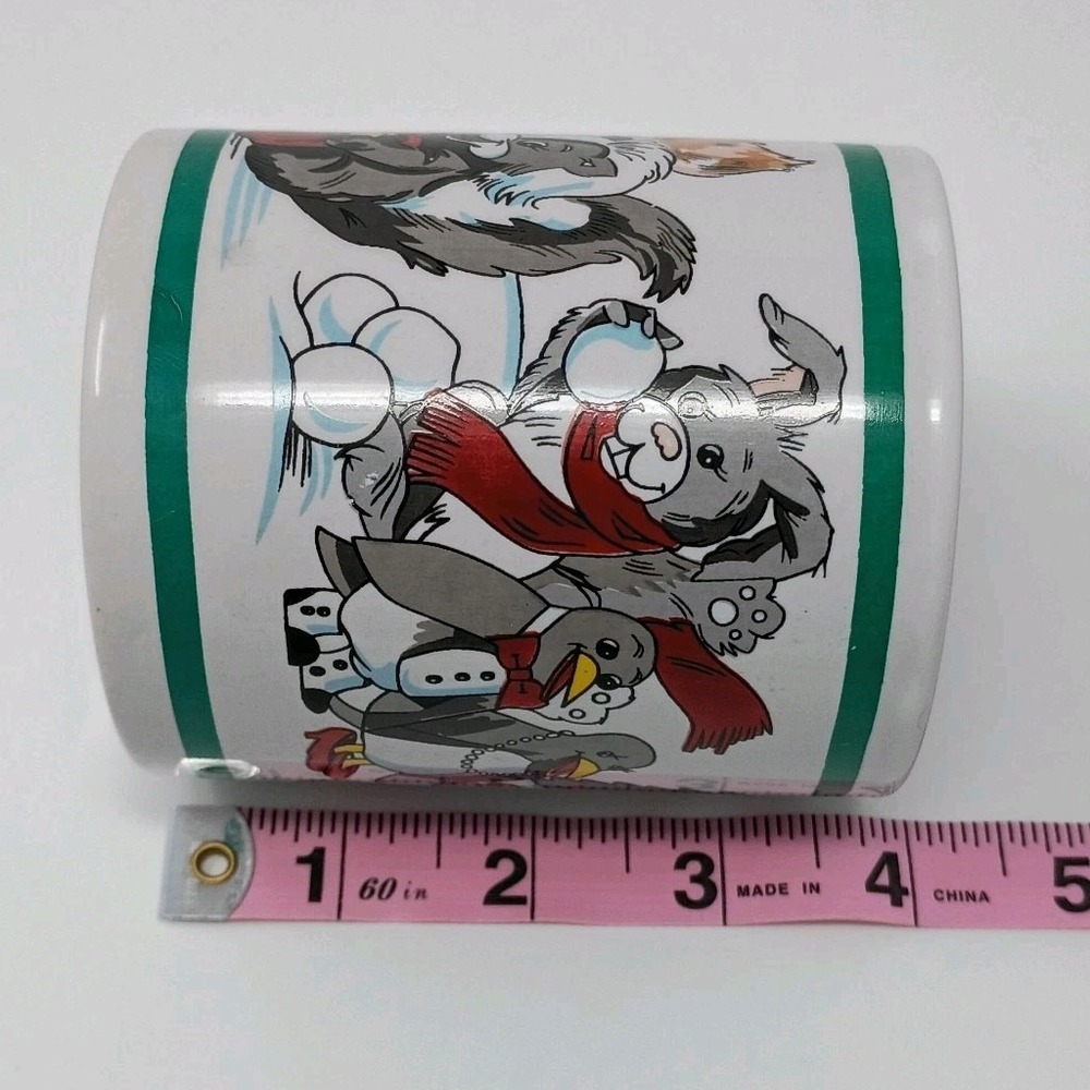 1989 The Love Mug Christmas Teddy Bear Handled Coffee Santa Penguins Skunk Fox - Picture 10 of 10